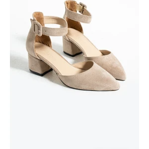 Güllü Shoes Kadin Bej Süet Ayakkabı Abiye Stiletto Kalın Topuk Gelinlik Ayakkabisi 5.5cm