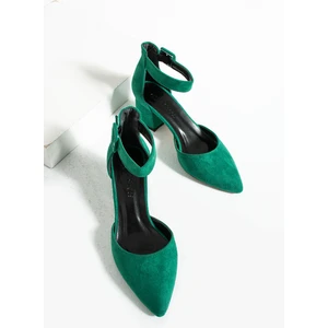 Güllü Shoes Kadin Yeşil Süet Ayakkabı Abiye Stiletto Kalın Topuk Gelinlik Ayakkabisi 5.5cm