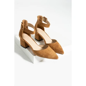 Güllü Shoes Kadin Kahve-Süet Ayakkabı Abiye Stiletto Kalın Topuk Gelinlik Ayakkabisi 5.5cm