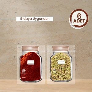 Bakır Metal Kapaklı Kavanoz Görünümlü Saklama Poşeti 6 ADET-200 ml