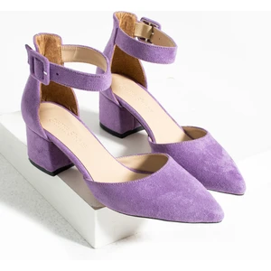 Güllü Shoes Kadin Mor Süet Ayakkabı Abiye Stiletto Kalın Topuk Gelinlik Ayakkabisi 5.5cm