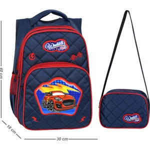 Giza Waddell Lisanslı Araba Desenli Emboss Ilköğretim Okul Sırt Çantası ve Beslenme Çantası