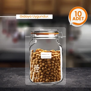 Orta Boy Klips Kapaklı Kavanoz Görünümlü Saklama Poşeti-10 ADET-700ML