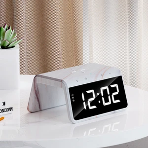 W320 Hızlı Wireless Şarj, Saat ve Gece Lambası (Fast 15W) - Mermer Desenli