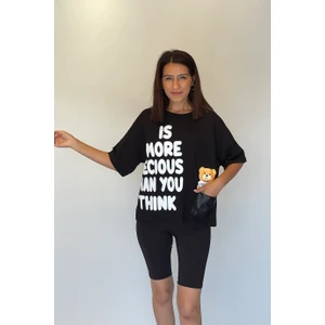 Kadın Tek Cep Ayıcık Detay Kısa T-Shirt