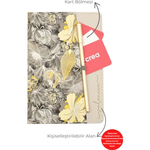 Kişiye Özel Çiçek Desenli Defter ve Tüy Kalem Seti Lazer Isim Kazıma Günlük Kartlıklı Defter
