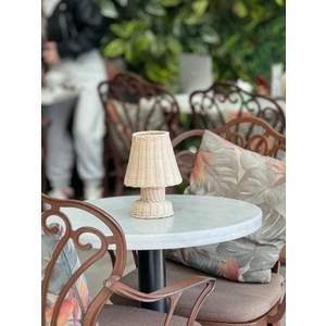 Maison Avf Rattan & Bambu Masa Üstü Kablosuz Pilli Abajur Alt-Üst Rattan Masa Lambası