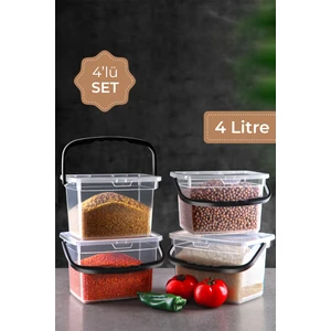 4lü Kare Un Bakliyat Kabı 4 Litre - Kulplu Deterjanlık Saklama Kutusu Kabı Beyaz