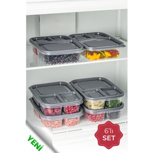 6lı 3 Bölmeli Dikdörtgen Saklama Kabı 1,15 Litre Antrasit