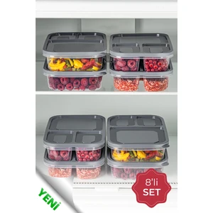 8li 3 Bölmeli Dikdörtgen Saklama Kabı 1,15 Litre Antrasit