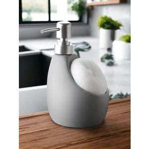 Lüks Porselen Gri 500 ml Süngerli Banyo Mutfak Sıvı Sabunluk Bulaşık Deterjanlık Gümüş Kapak