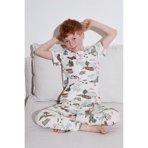 Desenli % 100 Pamuk Bisiklet Yaka Pijama Takımı Erkek Çocuk Pijama Takımı 6651003
