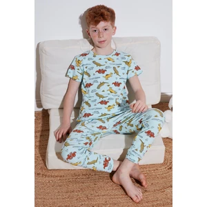 Desenli % 100 Pamuk Bisiklet Yaka Pijama Takımı Erkek Çocuk Pijama Takımı 6651001
