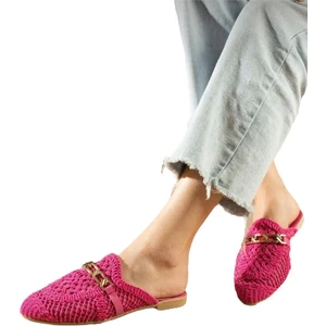 Kadın Zincir Detaylı Desenli Terlik PEMBE