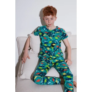 Desenli % 100 Pamuk Bisiklet Yaka Pijama Takımı Erkek Çocuk Pijama Takımı 6651003