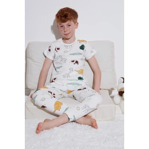 Desenli % 100 Pamuk Bisiklet Yaka Pijama Takımı Erkek Çocuk Pijama Takımı 6651001