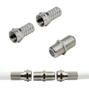 Uydu Kablo Ara Birleştirici Seti - 2 Adet F Konnektör + 1 Adet F Ara Konnektör Seti Halinde Gönderim