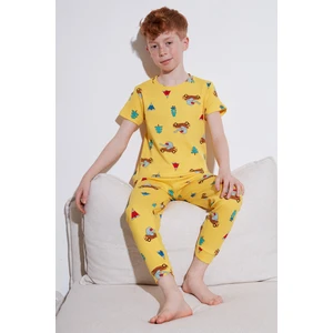 Desenli % 100 Pamuk Bisiklet Yaka Pijama Takımı Erkek Çocuk Pijama Takımı 6651001