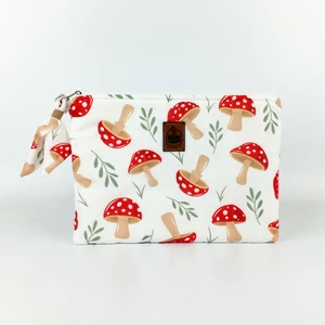 Woody Cord Mantar Baskılı Müslin Makyaj Çantası: Doğanın Zarif Dokunuşu