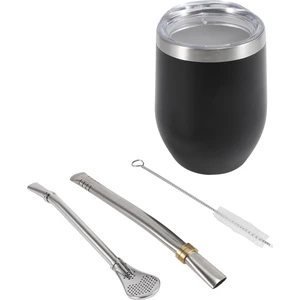 Gui Xulian Yerba Mate Çay Bardağı Seti 12OZ, Çift Duvar Paslanmaz Kahve Su Kapaklı Bardak 2 Bombillas Pipet Kaşık ve Fırça, Siyah (Yurt Dışından)