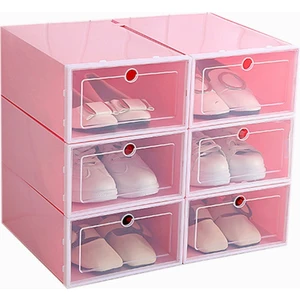 6 Parça Şeker Renk Ayakkabı Kutusu, Şeffaf Plastik Ayakkabı Saklama Kutusu, Ayakkabı Dolabı Saklama Çekmecesi Dikdörtgen Pembe (Yurt Dışından)