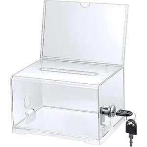 1 Paket Kilitli Akrilik Bağış Kutusu, Tabela Tutuculu Şeffaf Oy Sandığı, Bağış Toplama Öneri Kutusu (Yurt Dışından)