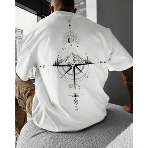 Amor Man Büyük Beden Özel Tasarım Pusula Sırt Baskılı % 100 Pamuk Oversize Erkek T-Shırt