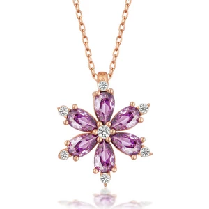 Aya Diamond Gümüş Rose Mor Lotus Çiçeği Kadın Kolye