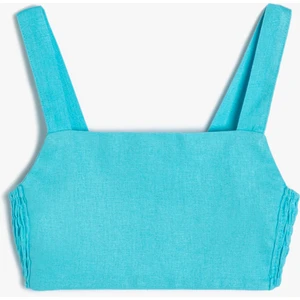 Crop Keten Bluz Askılı Arkası Pencere Detaylı Gipeli