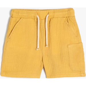 Basic Şort Beli Bağlamalı Cep Detaylı Dokulu Pamuklu