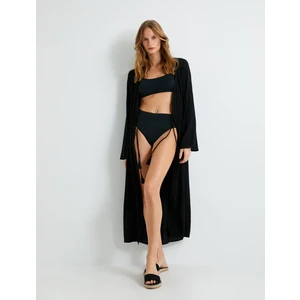 Uzun Kimono Plaj Elbisesi Bağlama Detaylı Viskoz Kumaş