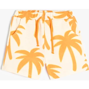 Şort Palmiye Baskılı Beli Lastikli Pamuklu