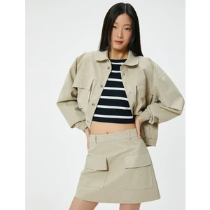 Suni Deri Mini Etek Kapaklı Çift Cep Detaylı A Kesim