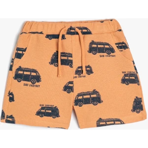 Şort Dokulu Araba Baskılı Beli Bağlamalı Cepli Pamuklu