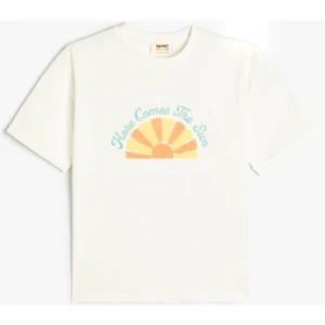 Tişört Deniz Kabuğu Aplikeli Işlemeli Kısa Kollu Pamuklu