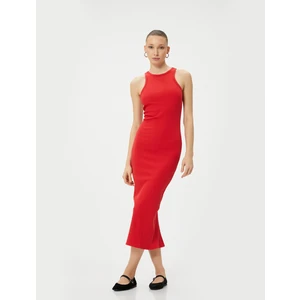 Midi Elbise Halter Yaka Bodycon Fitilli