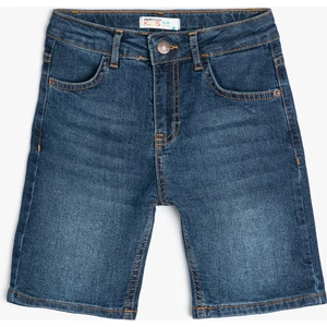 Kot Şort Cepli Pamuklu Düğme Kapamalı