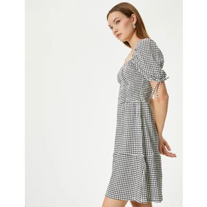 Balon Kol Elbise Mini Boy Kare Yaka Kısa Kollu