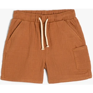 Basic Şort Beli Bağlamalı Cep Detaylı Dokulu Pamuklu