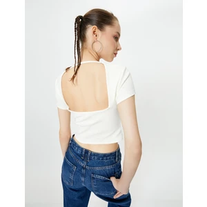 Sırt Dekolteli Tişört Crop Kısa Kollu Fitilli Slim Fit