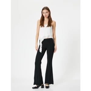 Ispanyol Paça Pantolon Nervürlü Standart Bel Slim Fit Viskon Kumaş Karışımlı