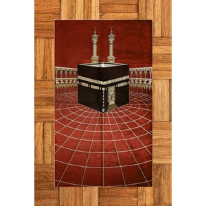 Evdeya Dijital Baskılı Yıkanabilir Kabe Motifli Şık Tasarım Namaz Halısı Seccade 70X130, Seccade-48-Kırmızı,