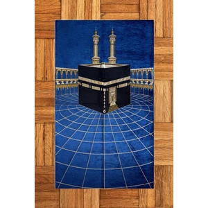 Evdeya Dijital Baskılı Yıkanabilir Kabe Motifli Şık Tasarım Namaz Halısı Seccade 70X130, Seccade-48-Mavi,
