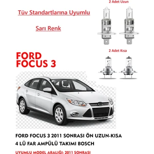 Ford Focus 3 2011 Sonrası Ön Uzun-Kısa 4 Lü Far Ampülü Takımı