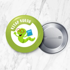 Kitap Kurdu Iğneli Yaka Rozeti 58 mm Büyük Boy