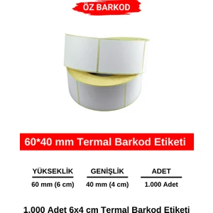 Öz Barkod 60X40 mm Barkod Etiketi - 1000 Adet Termal Etiket