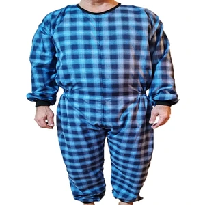 Uzun Kollu,ribanalı Demans Tulumu Hasta Bakım Kıyafet Terletmez Ekose Kumaş %100 Pamuk