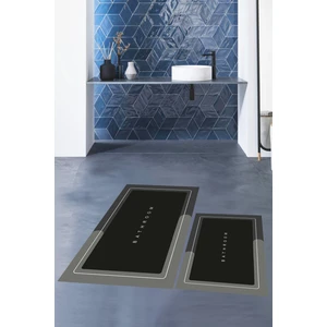 Evdeya Dijital Baskılı Yıkanabilir Bathroom Yazılı Ikili Banyo Paspası, Klozet-1-Siyah,