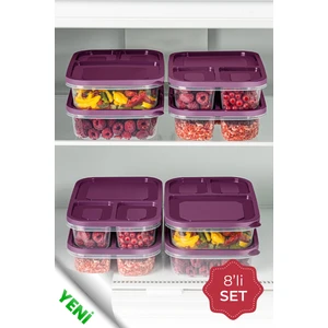 8li 3 Bölmeli Dikdörtgen Saklama Kabı 1,15 Litre Mor