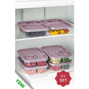 6lı 3 Bölmeli Dikdörtgen Saklama Kabı 1,15 Litre Pembe